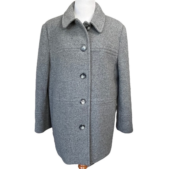 London Fog Women’s 80% Wool Blend Grey Pea Coat Size 16 LIKE NEW! - Picture 1 of 12